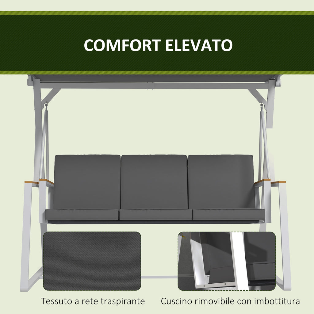 Outsunny 3-Seater Garden Swing with Tilting Canopy, Steel, 205x130x175 cm, Dark Grey