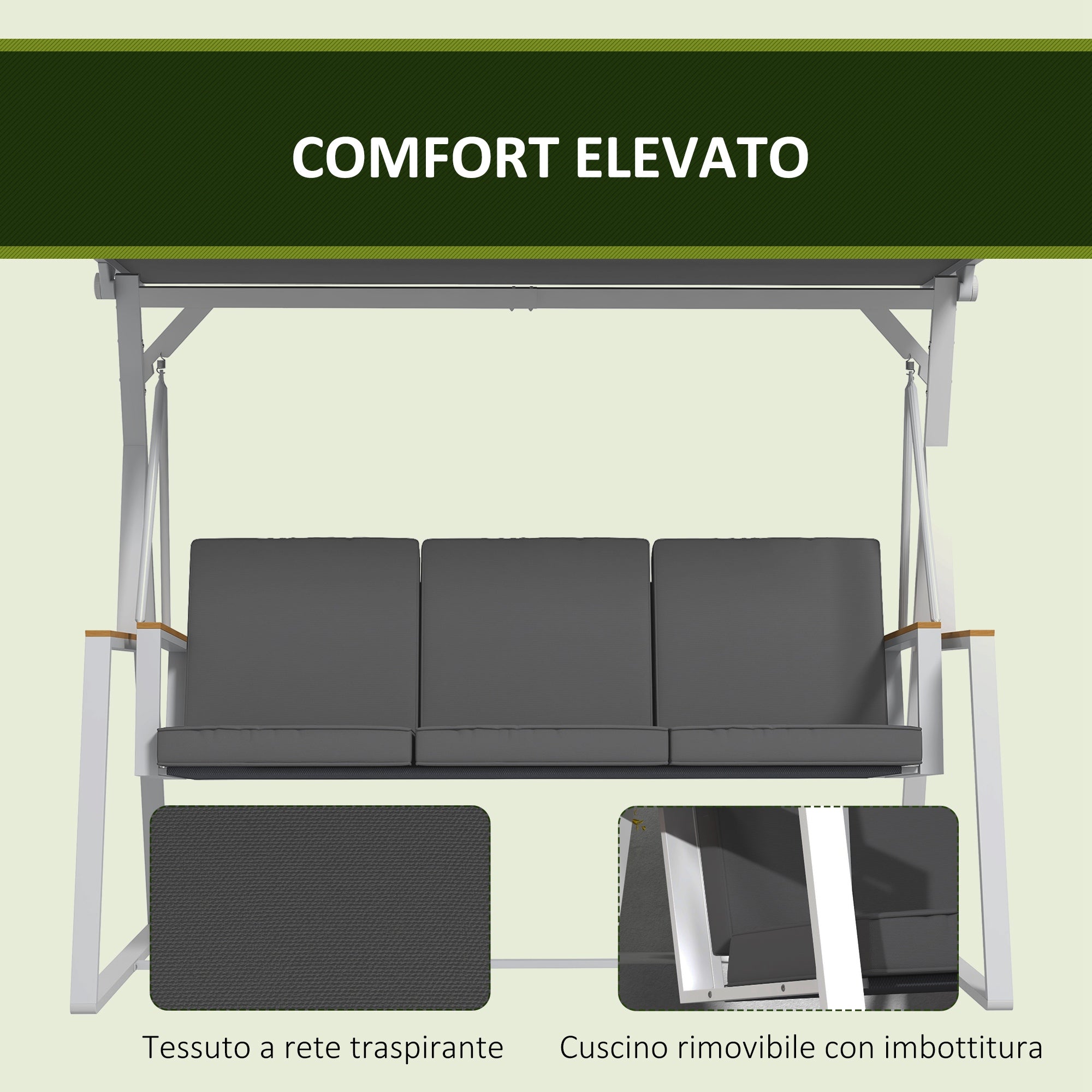 Outsunny 3-Seater Garden Swing with Tilting Canopy, Steel, 205x130x175 cm, Dark Grey