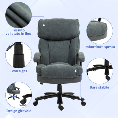 HOMCOM Reinforced Office Chair Capacity 200kg, Swivel and Inclinable in Velvet Fabric, Gray