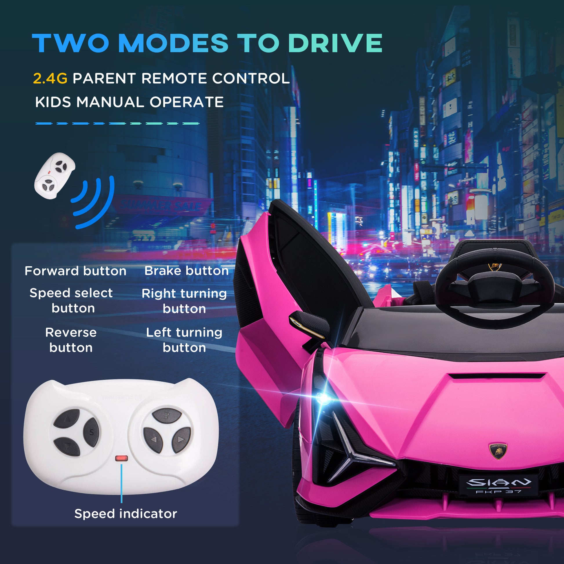 HOMCOM Electric Car for Children 3-5 Years Lamborghini 12V with Remote Control and Speed ??3-5km/h, Pink - Borgè