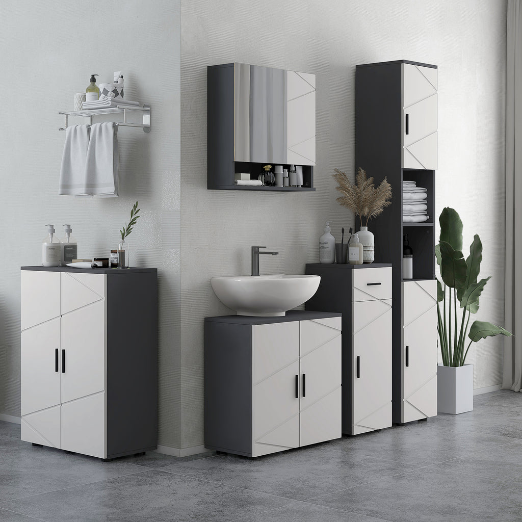 kleankin Cabinet with 2-Door Bathroom Mirror and Adjustable Wooden Shelves, 55x17x55cm, Gray - Borgè