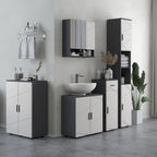 kleankin Cabinet with 2-Door Bathroom Mirror and Adjustable Wooden Shelves, 55x17x55cm, Gray - Borgè