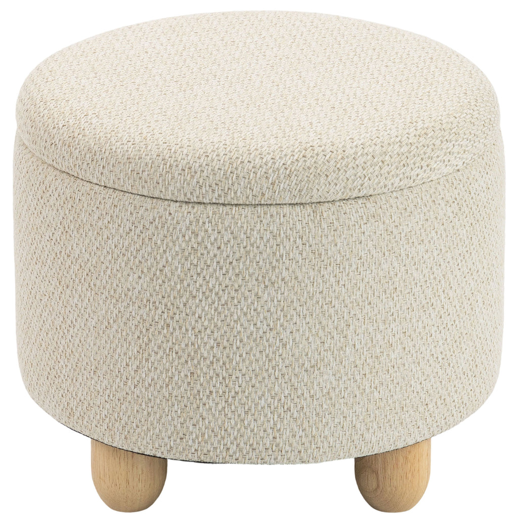 HOMCOM 19L Round Jute Fabric Storage Ottoman with Lid, 120kg Capacity, 38.5x38.5x33.5cm, Beige