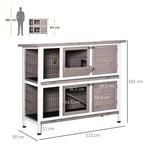 PawHut 2-Tier Wooden Rabbit Hutch with Opening Roof, Removable Feeder and Trays, 122x50x101 cm, Brown
