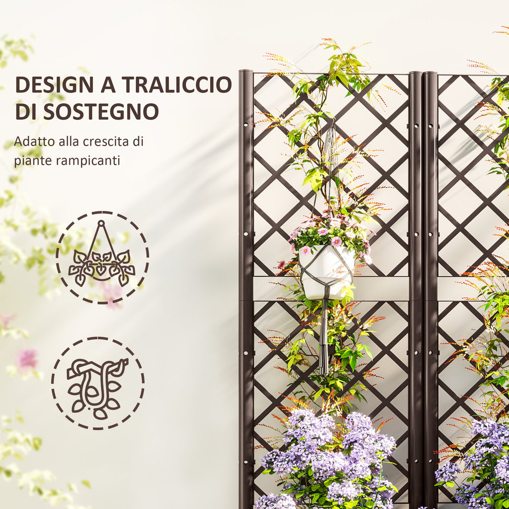 Raised Planter with Trellis for Climbing and 8 Drainage Holes in PP, 80x40x135 cm, Brown
