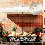 Outsunny Rectangular Umbrella with 3 Tilts, in Metal and Polyester, 183x122x222 cm, Beige