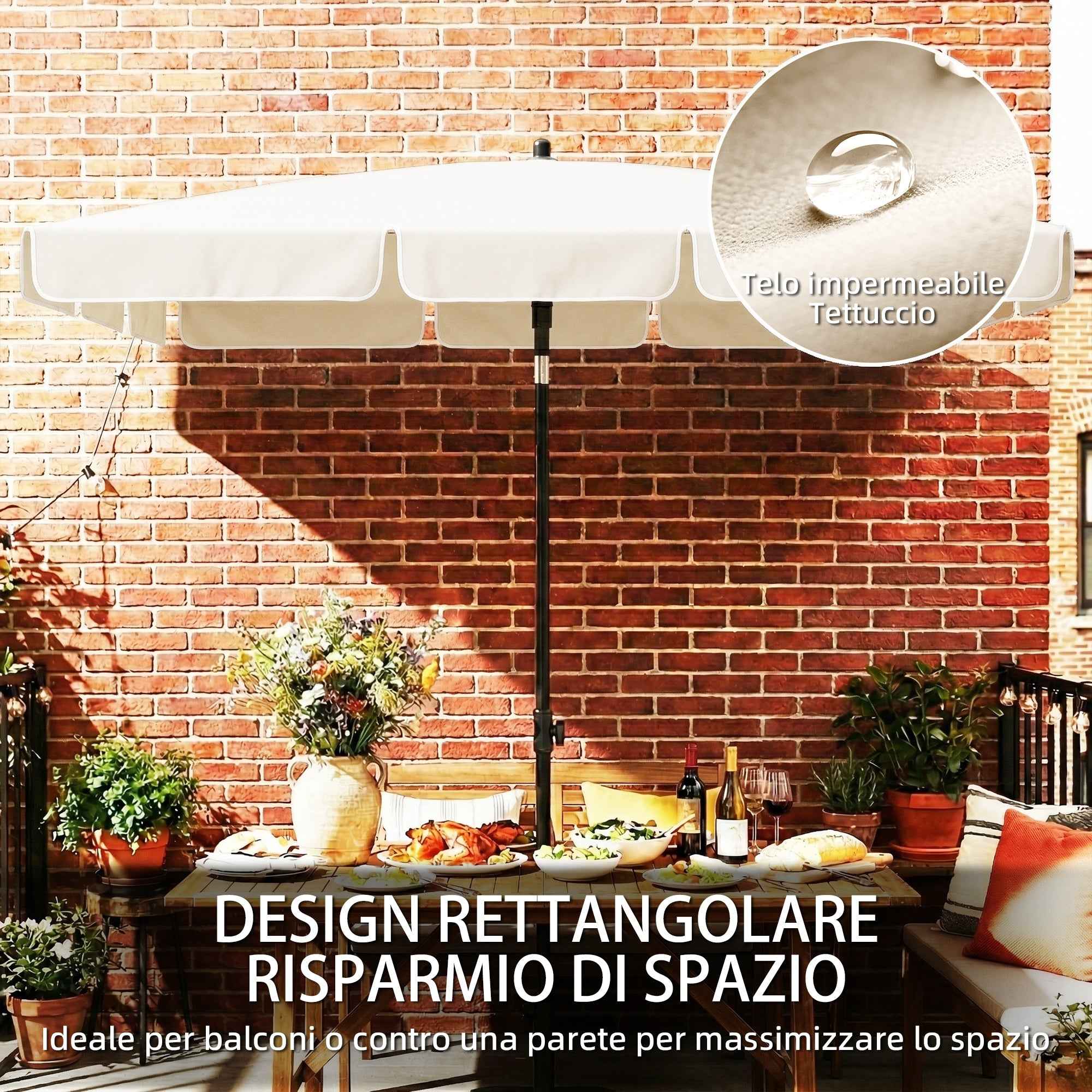Outsunny Rectangular Umbrella with 3 Tilts, in Metal and Polyester, 183x122x222 cm, Beige