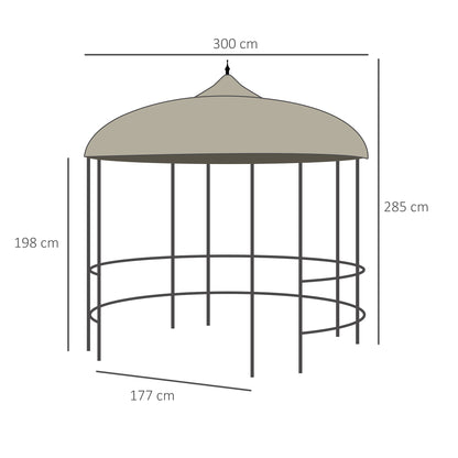 Outsunny Ø3m round garden gazebo with curtains and air intakes in metal and polyester, beige - Borgè