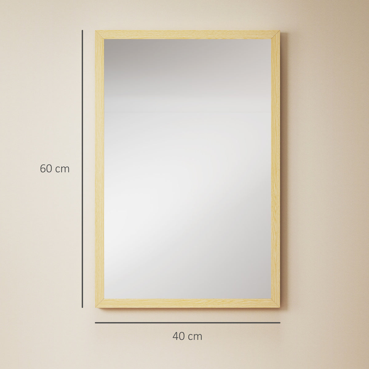 HOMCOM Rectangular Wall Mirror with Hooks, Glass and MDF Wall Mirror, 40x60 cm, Wood Color