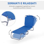 Outsunny Garden Lounger with 5-Position Adjustable Backrest, Folding Metal and Oxford Fabric Lounger, 187x55x24cm, Blue
