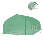 8x3x2m PE and Steel Tunnel Greenhouse with Roll-Up Door and Windows, Green