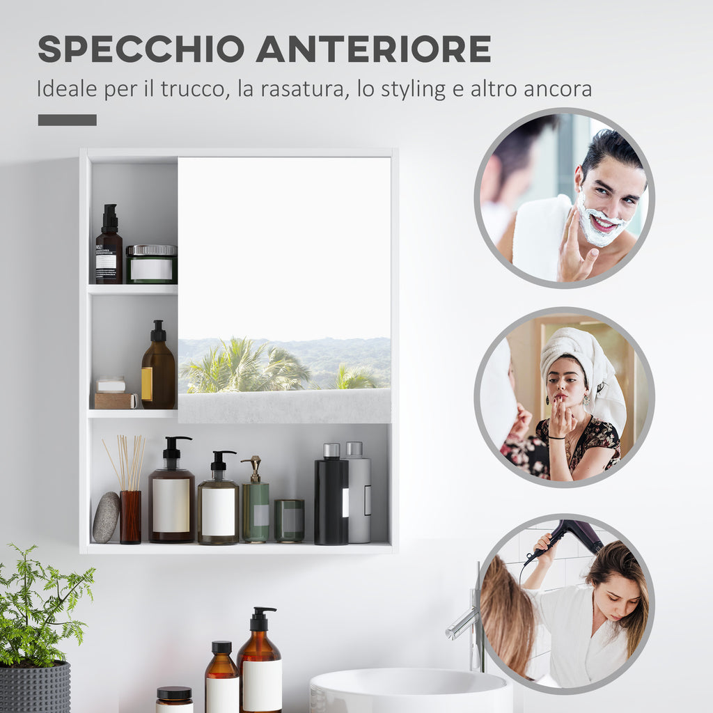 Bathroom Cabinet with Mirror, Shelves and Adjustable Shelf, Wall Mounted, 60x15x76cm, White