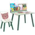 Children's Chair and Table Set with Storage Shelf, in MDF and Pine Wood, Green