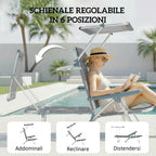 Outsunny 6-Level Reclining Deck Chair with Adjustable Canopy and Headrest, Aluminum and Mesh, 62x68x79, Gray