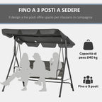 3 Seater Garden Swing with Adjustable Canopy in PE Rattan, 167x112x153cm, Dark Grey