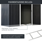 Garden Shed Tool Shed in Steel Sheet with Sliding Doors, 280x130x172cm, Grey-Black - Borge' Group Limited