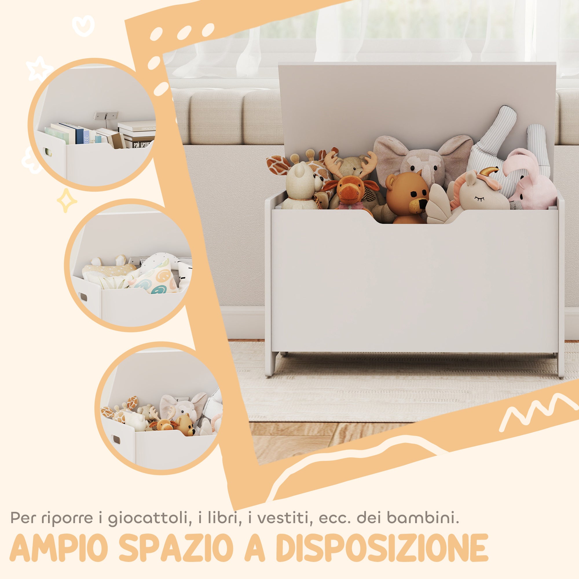 Bear-Shaped Wooden Toy Storage Chest with 20kg Capacity, 60x38x48cm, White