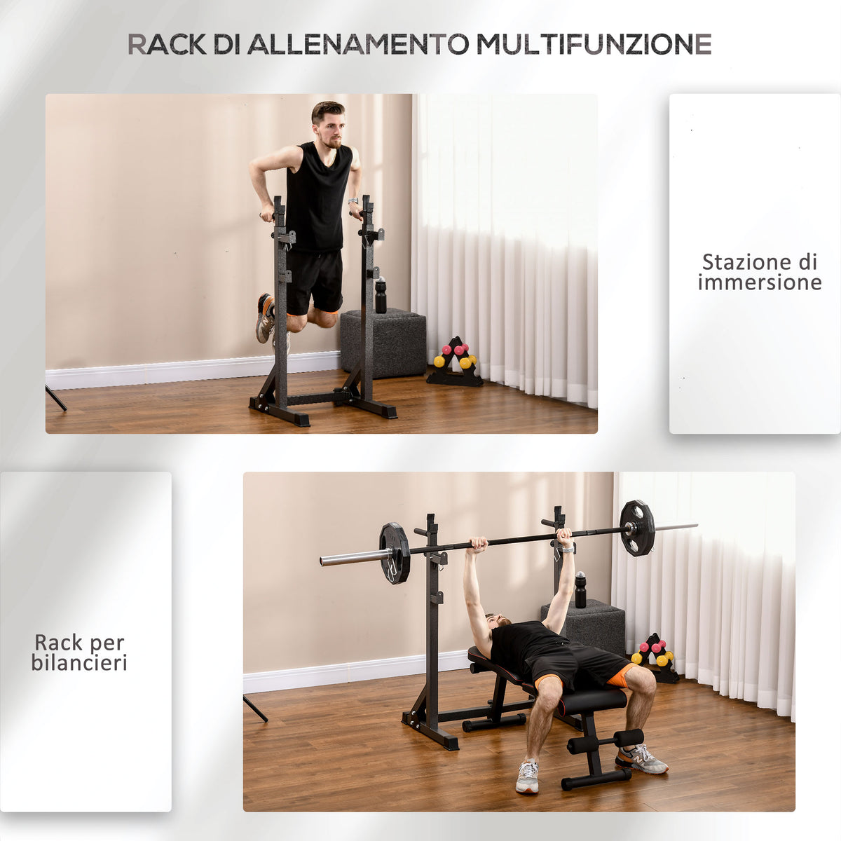 SPORTNOW Adjustable Height and Width Steel and EVA Barbell Stand, 60-87x65x121-158cm, Black