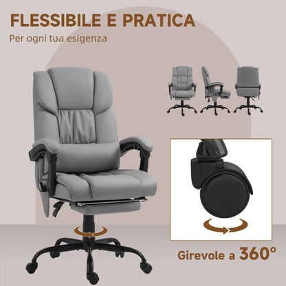 Massage and Recliner Chair with Footrest, in Faux Leather and Steel, 66x75x112-122 cm, Grey