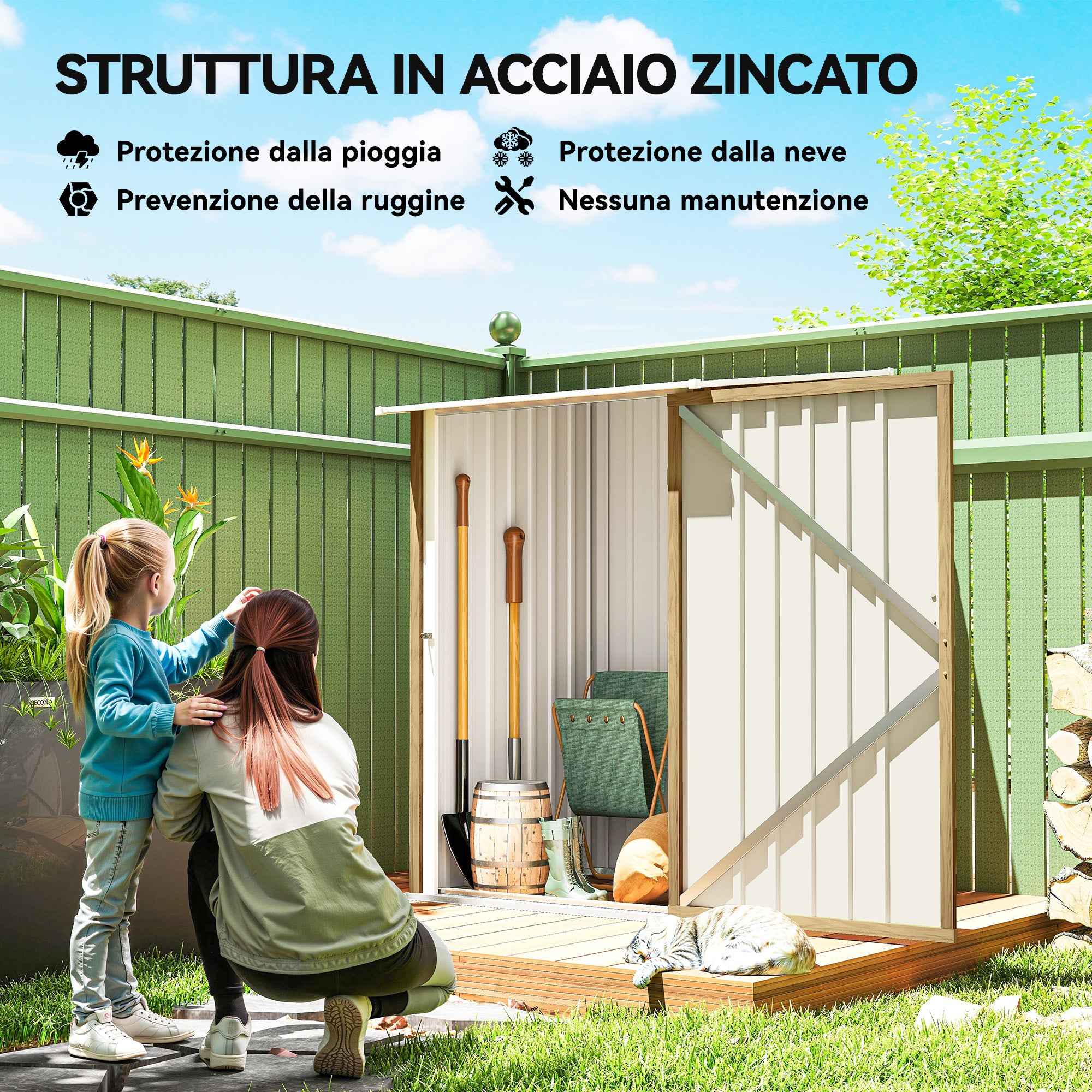 Outsunny Galvanized Steel Garden Shed with Hinged Door, 100x104x160 cm, Light Brown