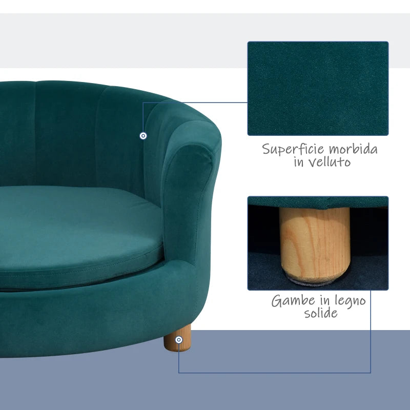 Padded Dog Sofa with Backrest and Removable Cushion, Indoor Cat Bed, 65x64x37 cm, Green - Borgè