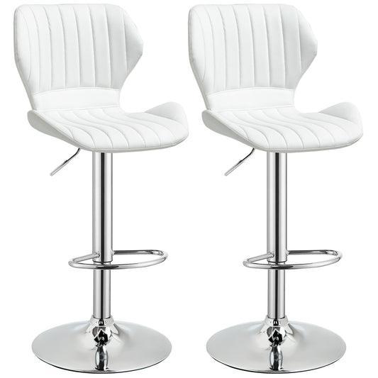 ALICE | Set of 2 Ergonomic Height-Adjustable Bar Stools with Footrest, 47x51. 5x92-114 cm, White