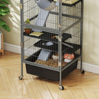4 Level Small Animal Cage with Ramps, Platforms, Hammock and Wheels, 52x52x115 cm, Grey