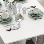 Space-Saving Folding Table with 2 Flaps for 6 People with Shelves and Wheels, White
