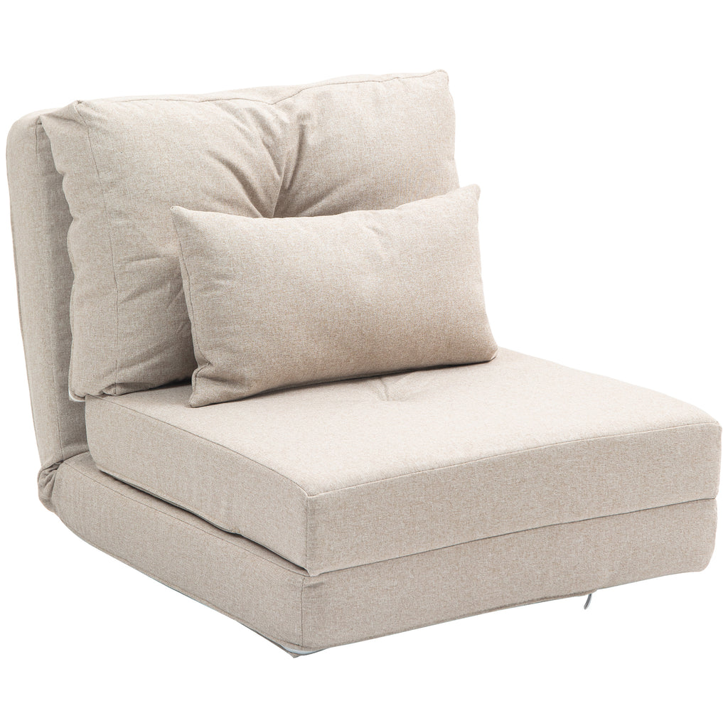 HOMCOM 3-in-1 Folding Futon Sofa Bed with 2 Washable Cushions, 5-Position Reclining Linen Fabric, Beige