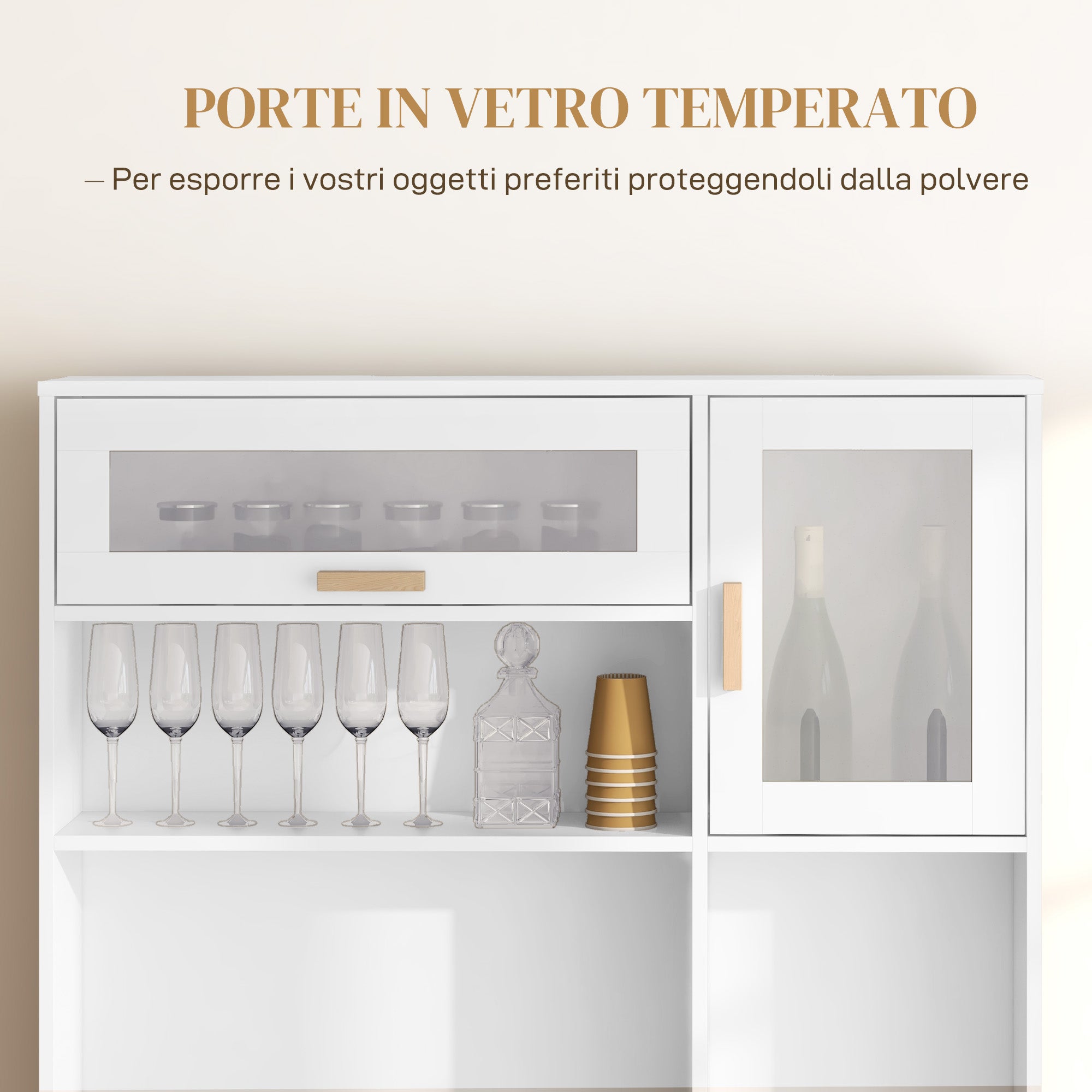 HOMCOM Pantry Cabinet with Bottle Rack, Cabinets, Shelves and Drawer, in Chipboard and Wood, 100x38x172 cm, White - Borgè