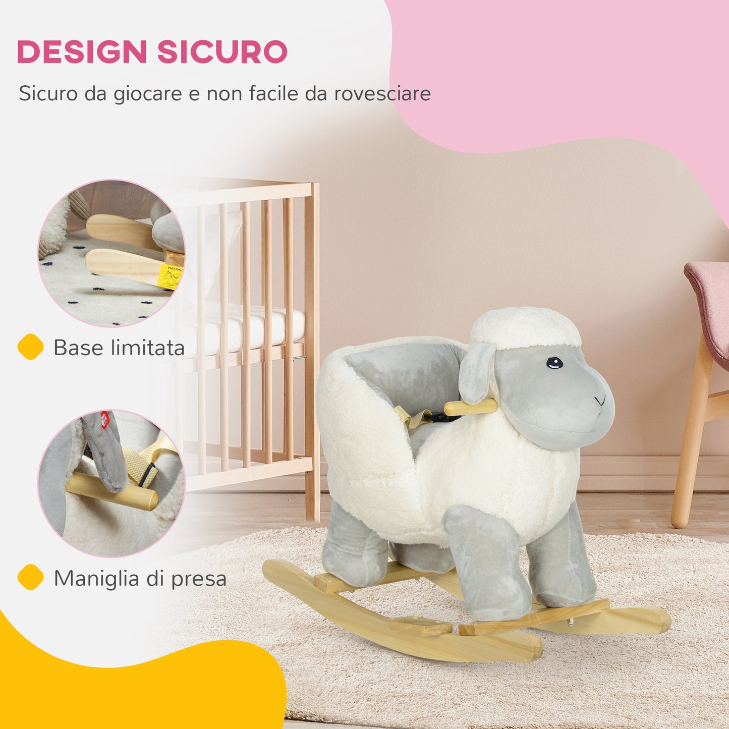 Rocking Horse for Children 1-3 Years Old Sheep Shape with Sounds and Soft Cover, Grey