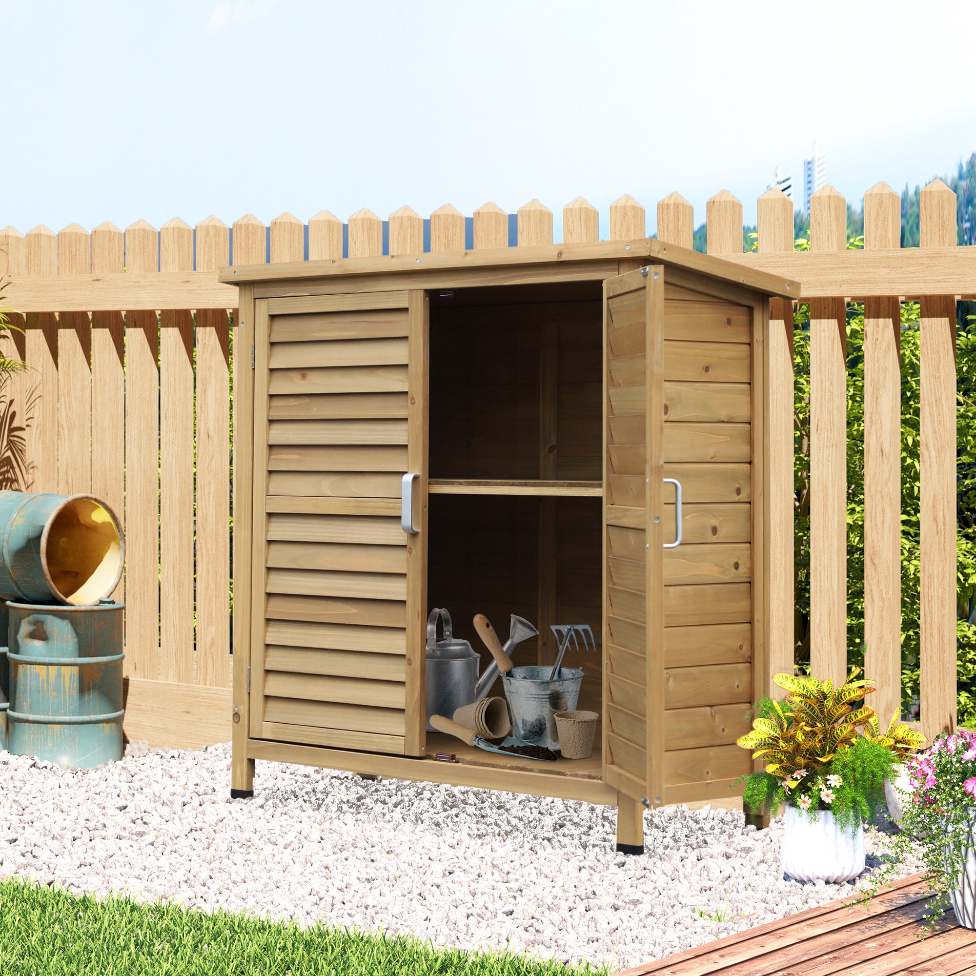 Fir Wood Garden Shed with Waterproof Bitumen Roof, 87x46.5x96.5cm