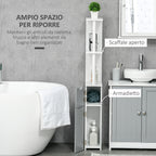 kleankin Bathroom Column with 2 Shelves and 2 Cabinets, Wooden, 15.2x29.8x118 cm, White and Grey