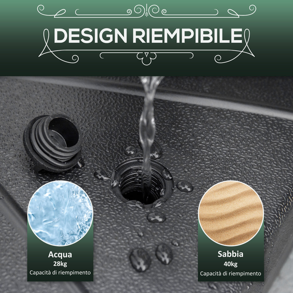 Plastic Umbrella Base Fillable with Water and Sand 28-40 kg, for 38-48 mm Poles, Ø60 cm, Black