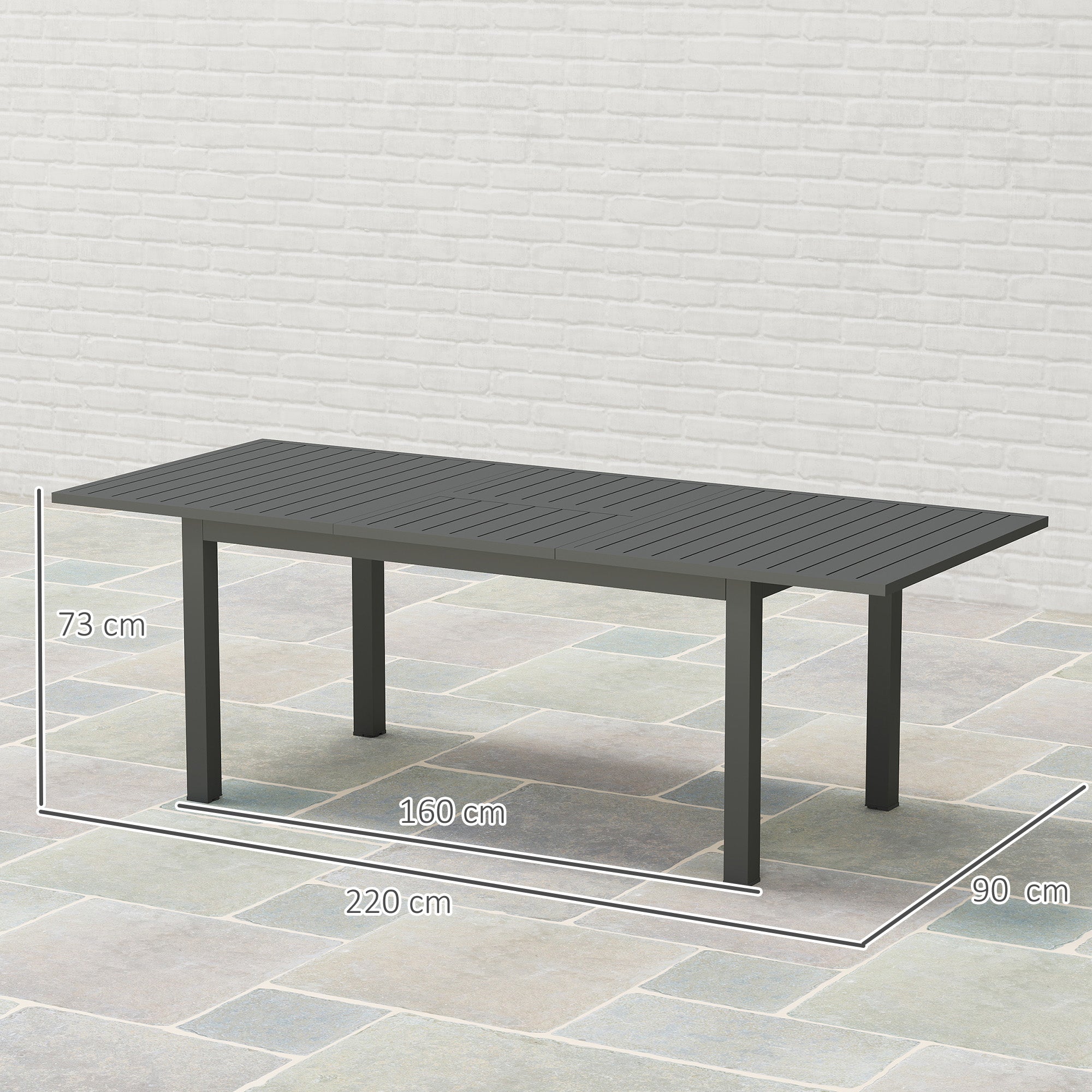 Extendable Garden Table 160-220 cm for 6-8 People Rectangular in Aluminum, Grey