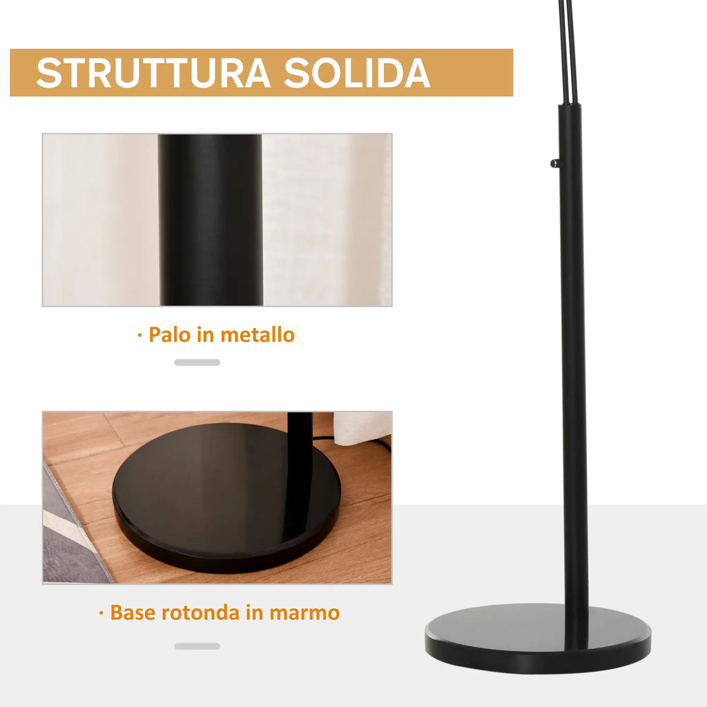 Floor Lamp with 3 Lights and Flexible Arms, Marble Base and Metal Pole, 103x34. 5x205cm, Black and White