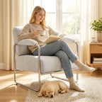 Soft Chenille Living Room Armchair and Bedroom Chair, Beige