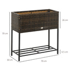 Outsunny Raised Garden Bed, Wicker-Effect Planter with Shelf, Raised Garden Bed for Indoor and Outdoor Use, Brown (70cm x 30cm x 70cm)