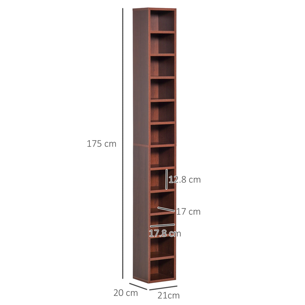 12-Tier CD Rack for 204 CDs, Bookcase for CDs, Video Games, Blu-ray Discs in MDF and Chipboard, 21x20x175 cm, Brown