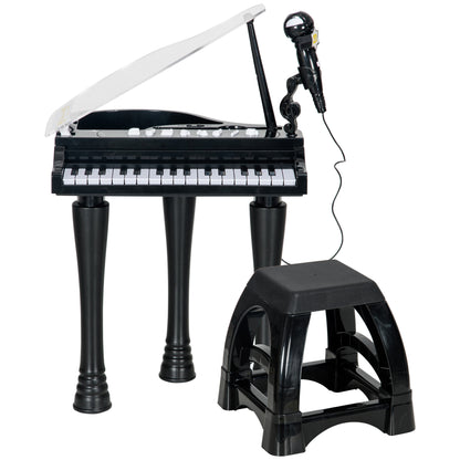 AIYAPLAY 32-Key Children's Piano with Stool, Microphone, Music, Lights and Removable Legs, Black - Borgè