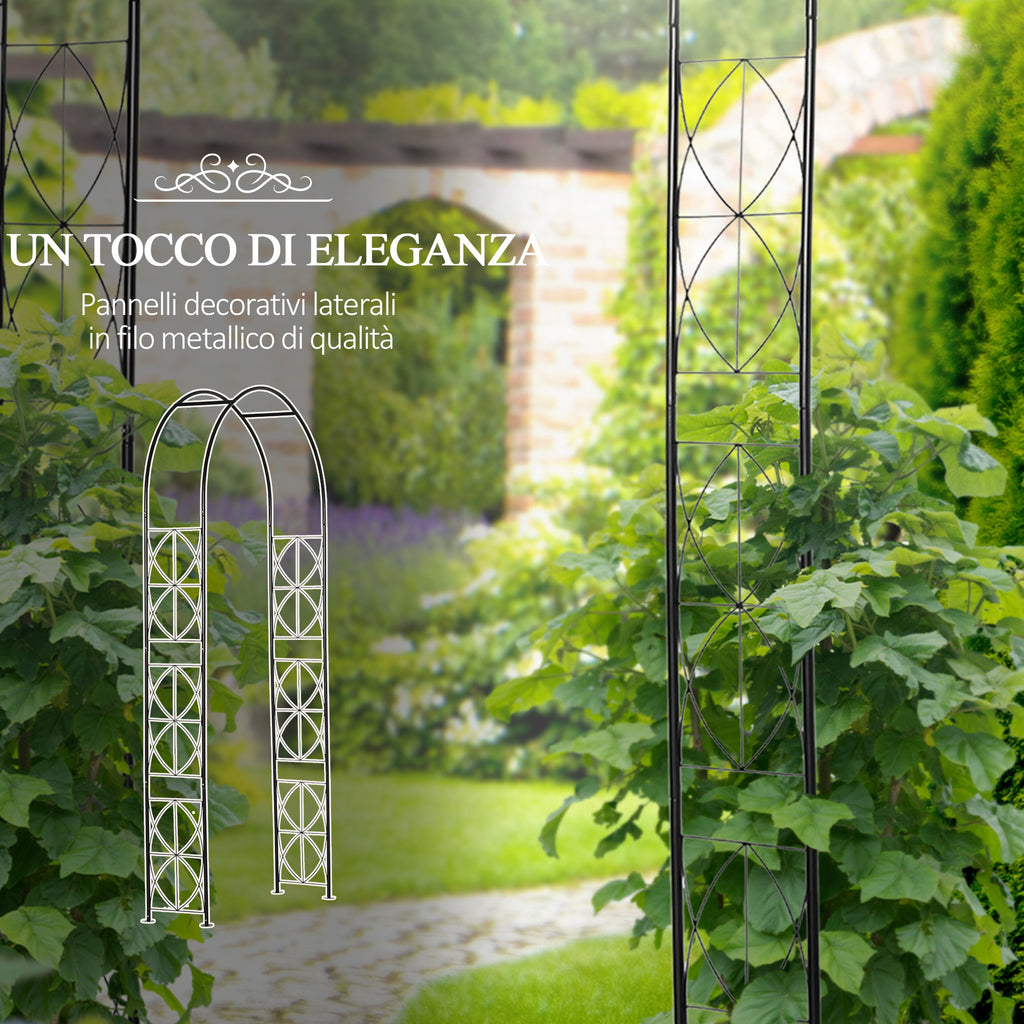 Rose Arch and Support for Climbing Plants in Metal, 114x30x230cm, Black - Borgè