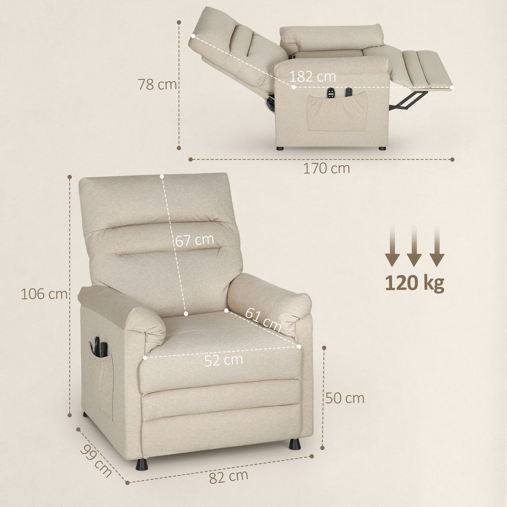 Recliner Chair with Footrest, Heated, 8 Massage Points and 5 Modes, Velvet Fabric, Beige