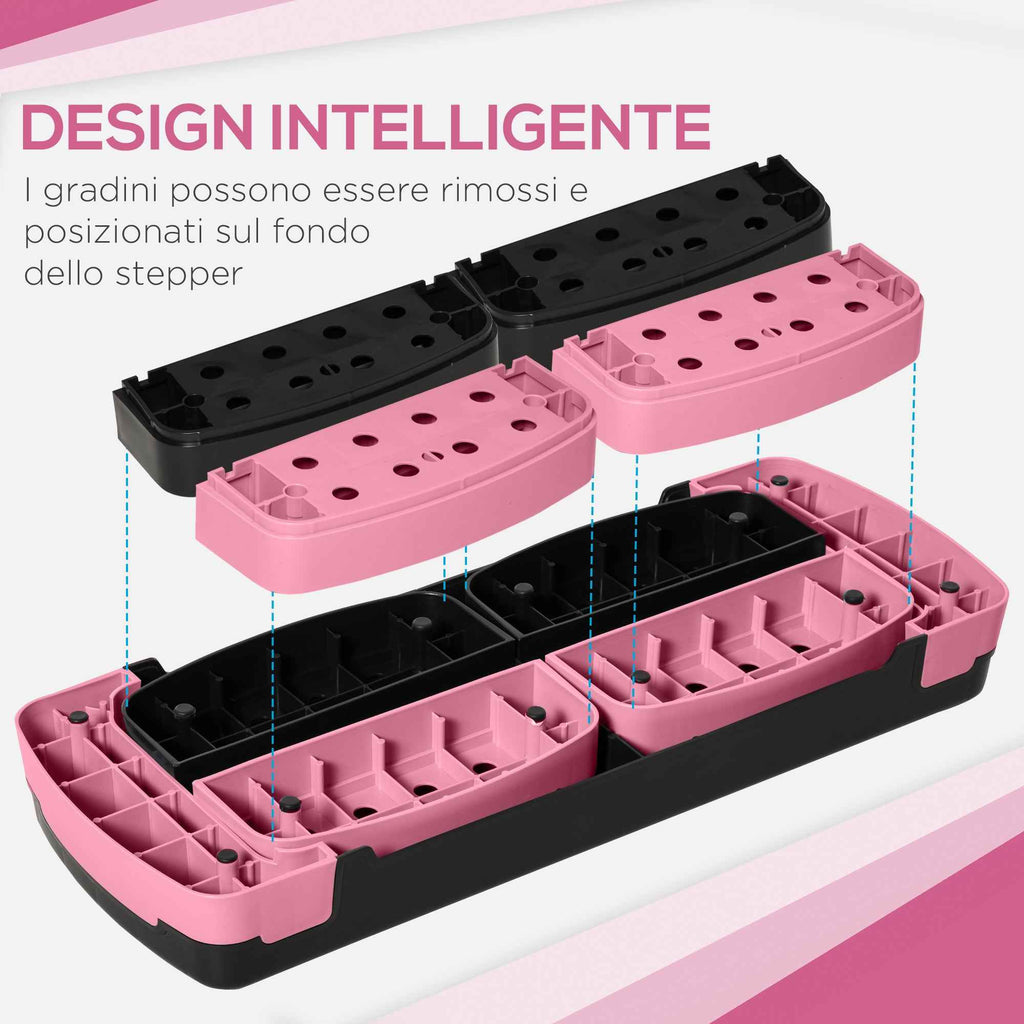 HOMCOM 3-Height Adjustable Aerobic Stepper, Plastic, 80x31x10/15/20 cm, Pink