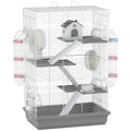 PawHut 4-Tier 16-Tube Hamster Cage with House, Ramp, and Accessories, Metal and Plastic, 47x30x70 cm, Grey