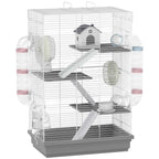 PawHut 4-Tier 16-Tube Hamster Cage with House, Ramp, and Accessories, Metal and Plastic, 47x30x70 cm, Grey