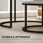 HOMCOM Set of 2 Round Coffee Tables with Marble Effect Top, in Wood and Metal, Marble Grey