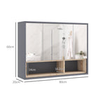 Bathroom Mirror 3-Door with 8-Compartment Cabinet and Soft-Cushioned Doors, 80x20x60 cm, Grey