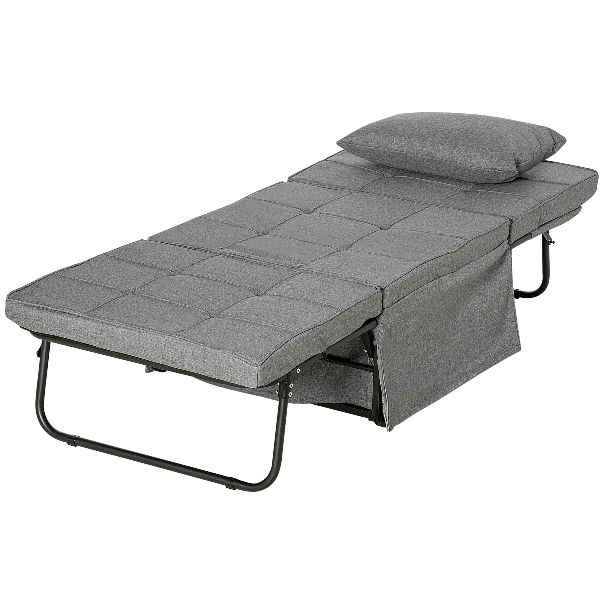 Ottoman 4 in 1 Multipurpose Folding Ottoman and single Bed with 5 Level Reclining Backrest, Grey - Borgè