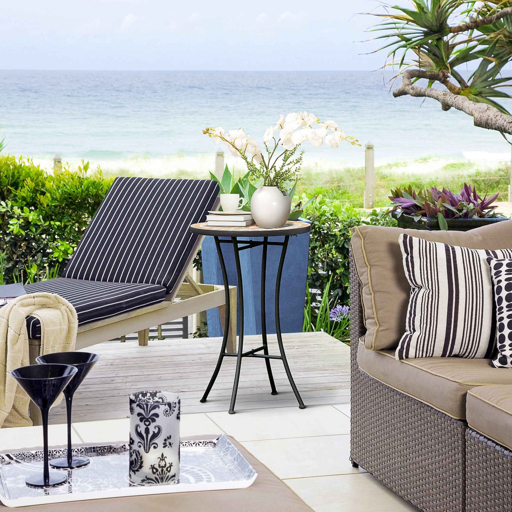 Outsunny Round Outdoor Coffee Table with Mosaic Ceramic Top, Metal, Ø35.5x53.5 cm, Multicolored