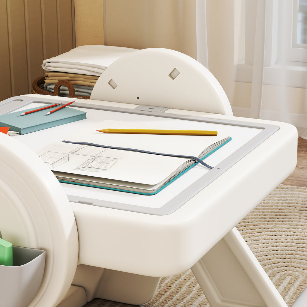 Multipurpose Children's Table with Storage Shelf and Drawers, in HDPE and PP, Grey and White